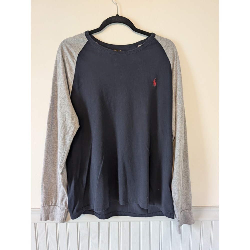 Polo Ralph Lauren Raglan Long Sleeve T-shirt Men Large Blue Pony Logo USA 90s